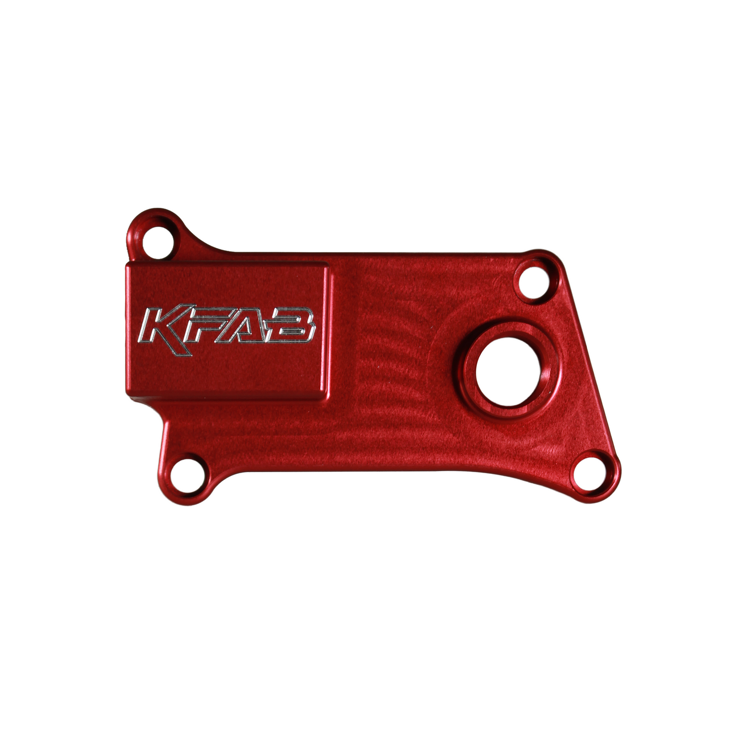Red anodised aluminium upper coolant housing with KFAB logo and mounting points Honda
